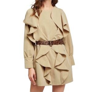 STORETS Double Ruffle Mini Dress-Tunic S/M Tan Coquette Boho Chick Fairy Party